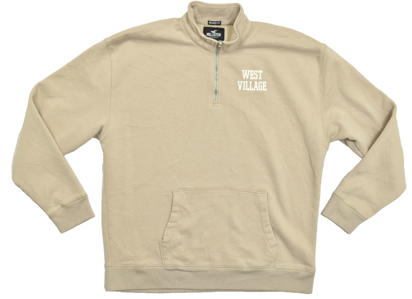 Hollister Men Xxl Relaxed Fit Quarter Zip Pullover Sweatshirt Tan West Village
